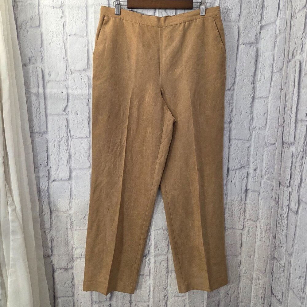 Alfred Dunner Size 14 Tan Suede Pull On Straight Leg Pants Casual Office Career